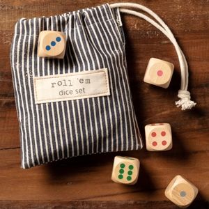 Demdeco roll em wooden dice set with fabric bag